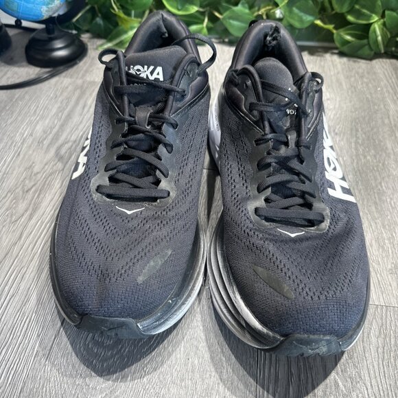 Hoka One One Bondi 8 Mens Size 11.5 D Black White Running Walking Shoes Sneakers